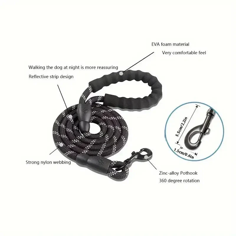 Reflective Dog Leash – Heavy Duty Traction Rope with Padded Handle for Strong Dogs - Image 2