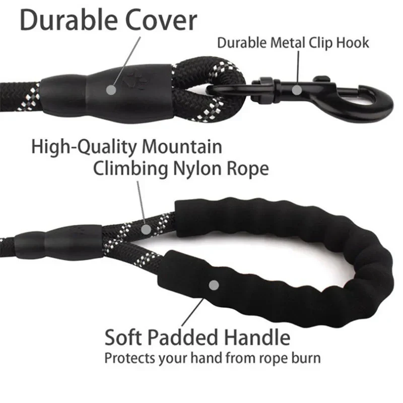 Reflective Dog Leash – Heavy Duty Traction Rope with Padded Handle for Strong Dogs - Image 3
