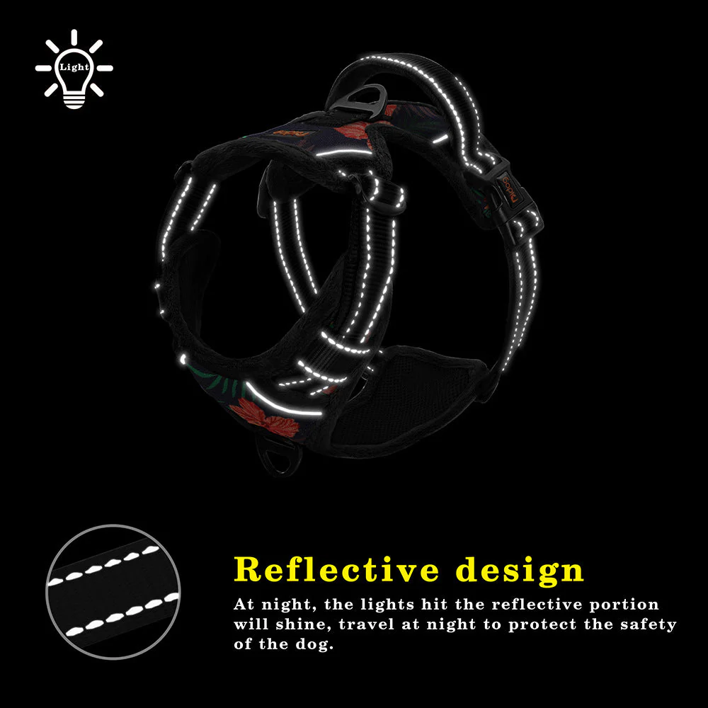 Reflective Padded Dog Harness+Leash Set with Floral Print - Image 11