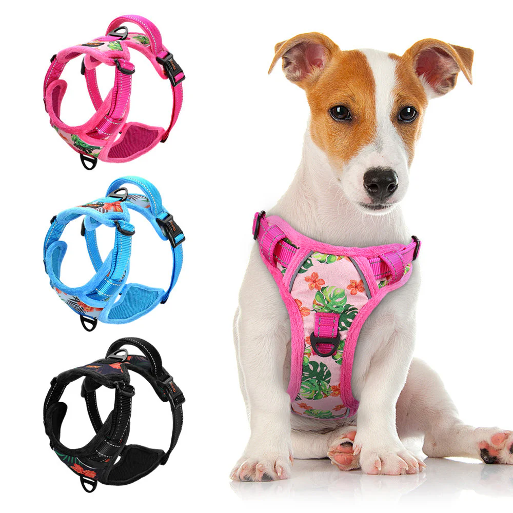 Reflective Padded Dog Harness+Leash Set with Floral Print - Image 3