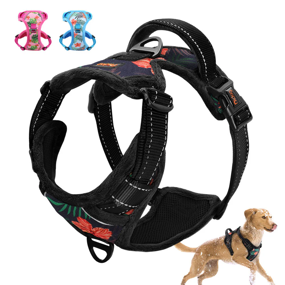 Reflective Padded Dog Harness+Leash Set with Floral Print - Image 4