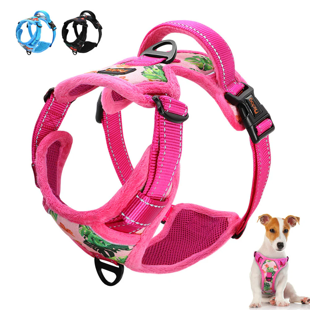 Reflective Padded Dog Harness+Leash Set with Floral Print - Image 5
