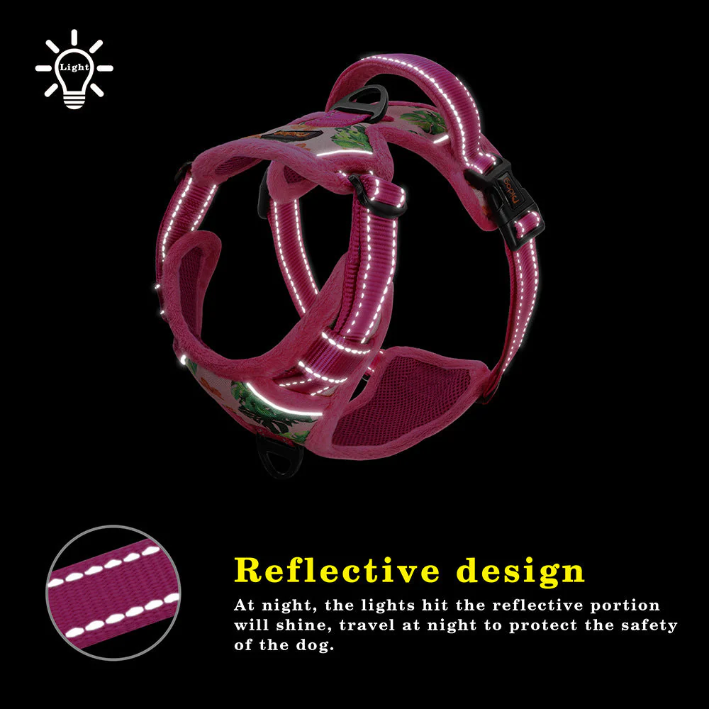 Reflective Padded Dog Harness+Leash Set with Floral Print - Image 9