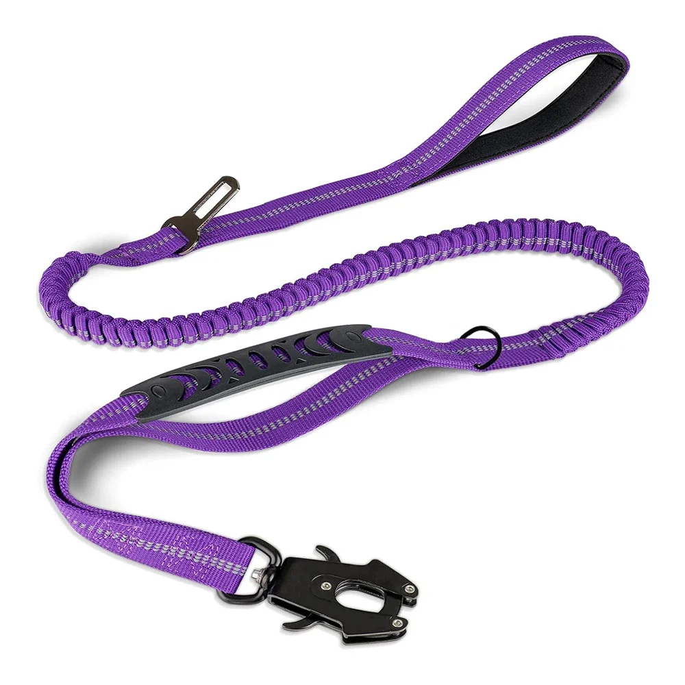 Reflective Shock Absorbing Bungee Dog Leash with Seatbelt Clip - Image 16