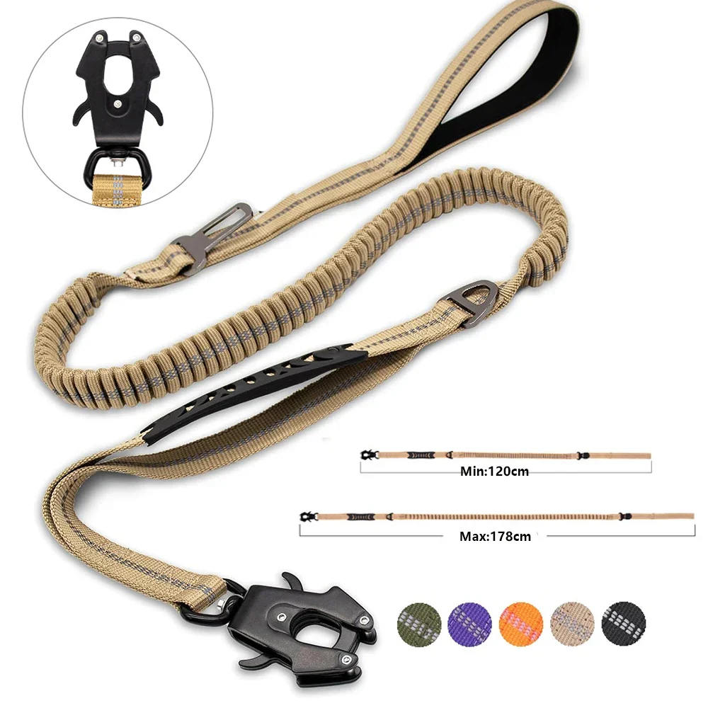 Reflective Shock Absorbing Bungee Dog Leash with Seatbelt Clip - Image 2