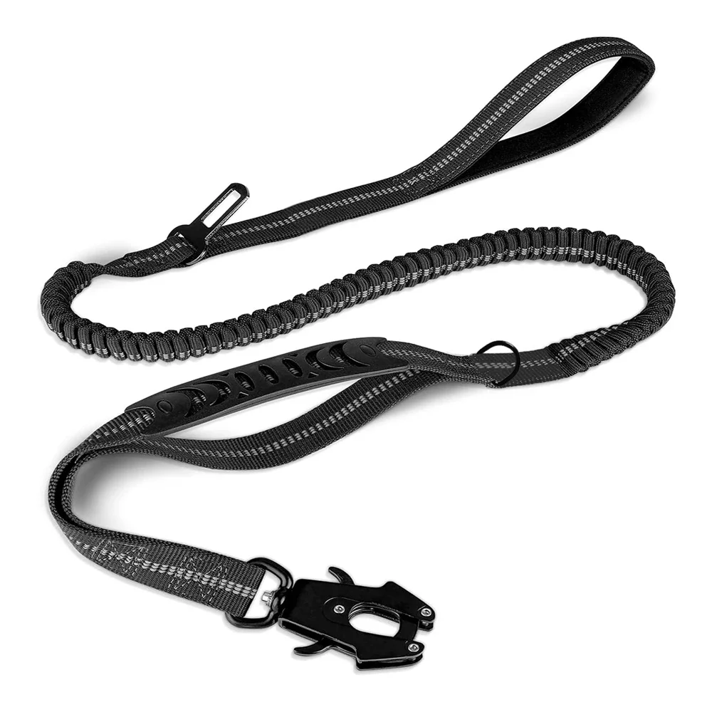 Reflective Shock Absorbing Bungee Dog Leash with Seatbelt Clip - Image 9