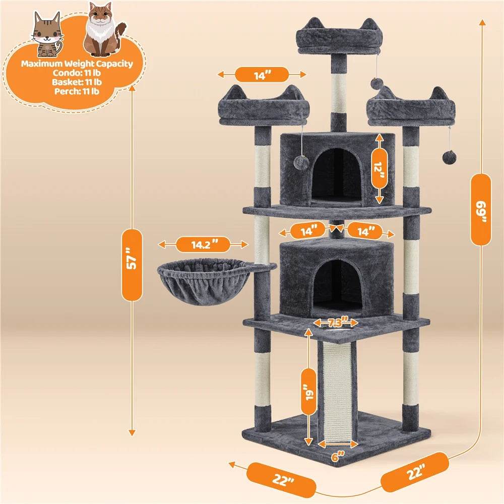 Renwick 69in Large Cat Tree Tower with Condos &amp; Scratching Board - Dark Gray - Image 10