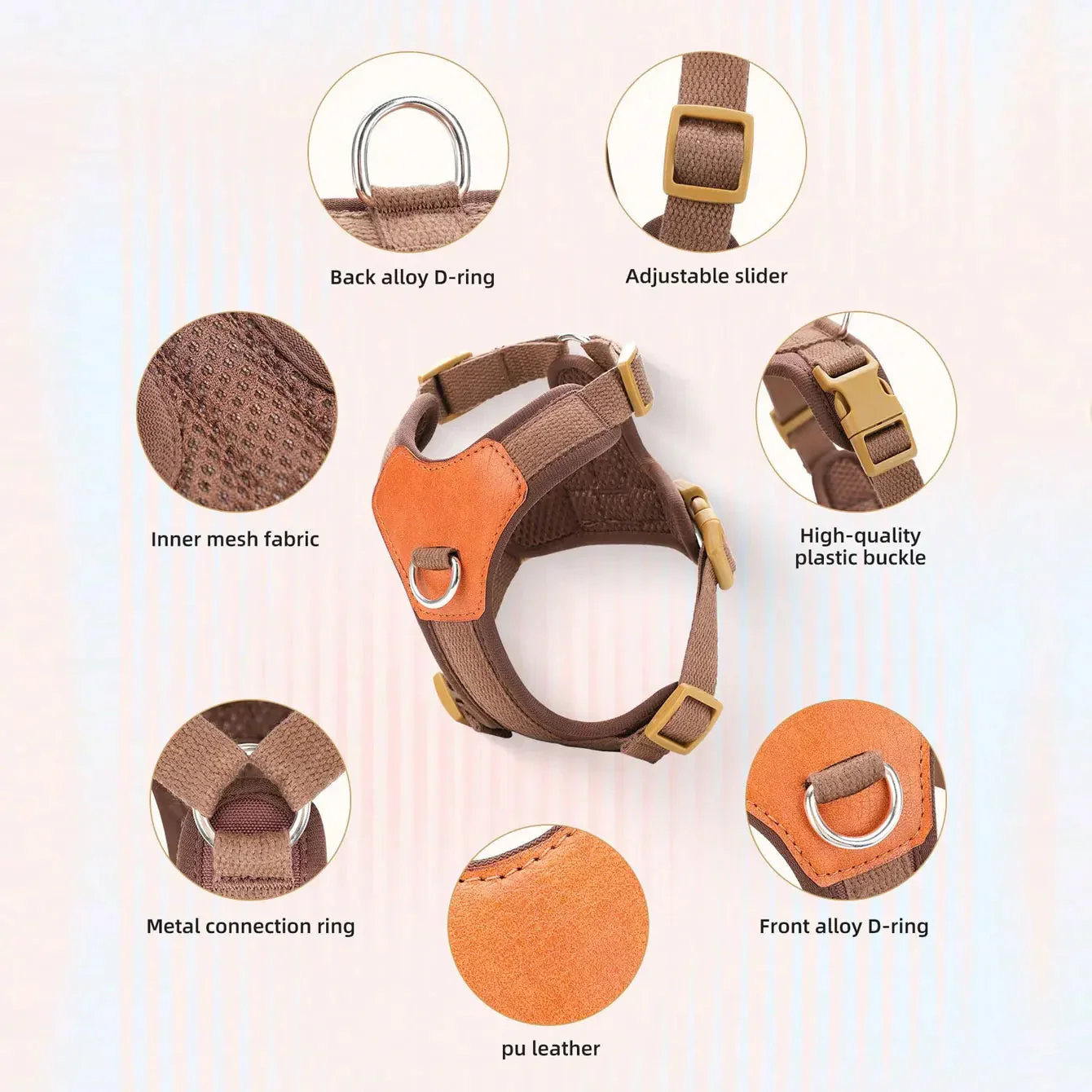Retro Pet Harness - Adjustable PU Leather & Mesh - Image 7