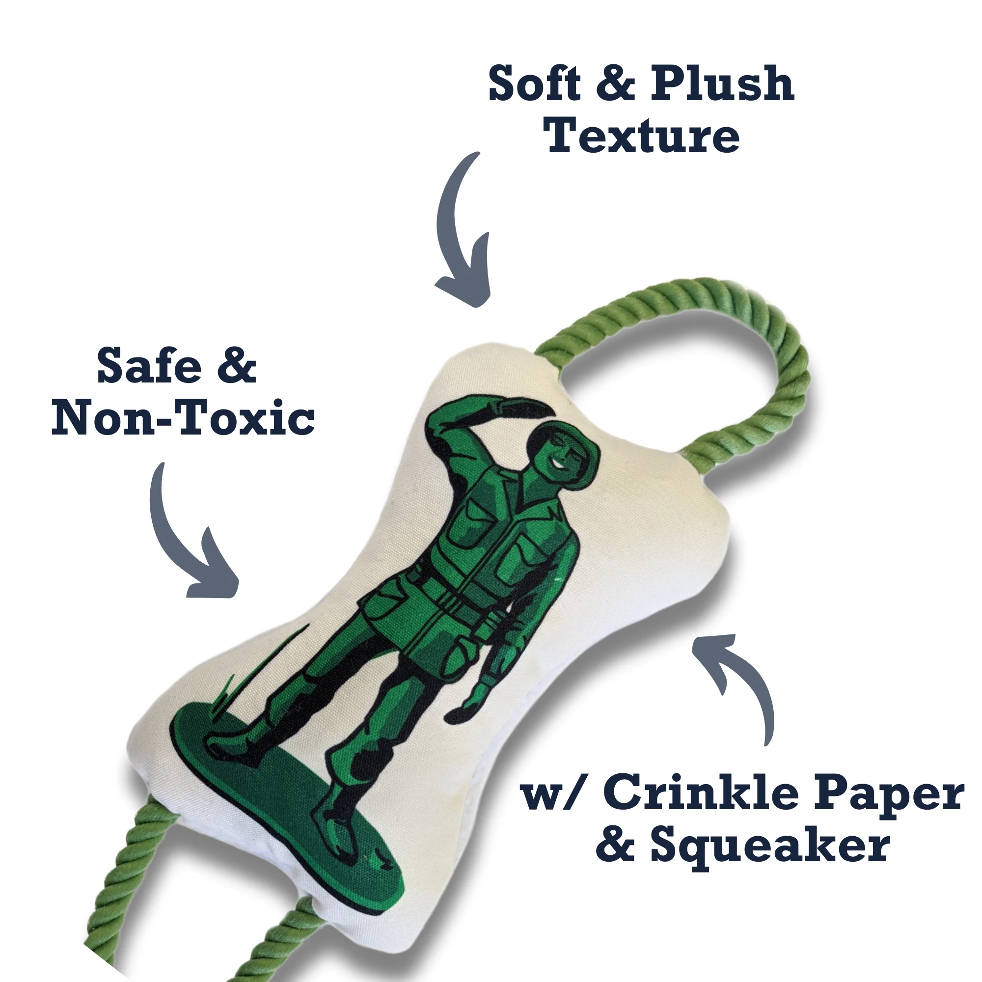 Retro Soldier with Squeaker & Crinkle Paper Plush Dog Toy - Image 7