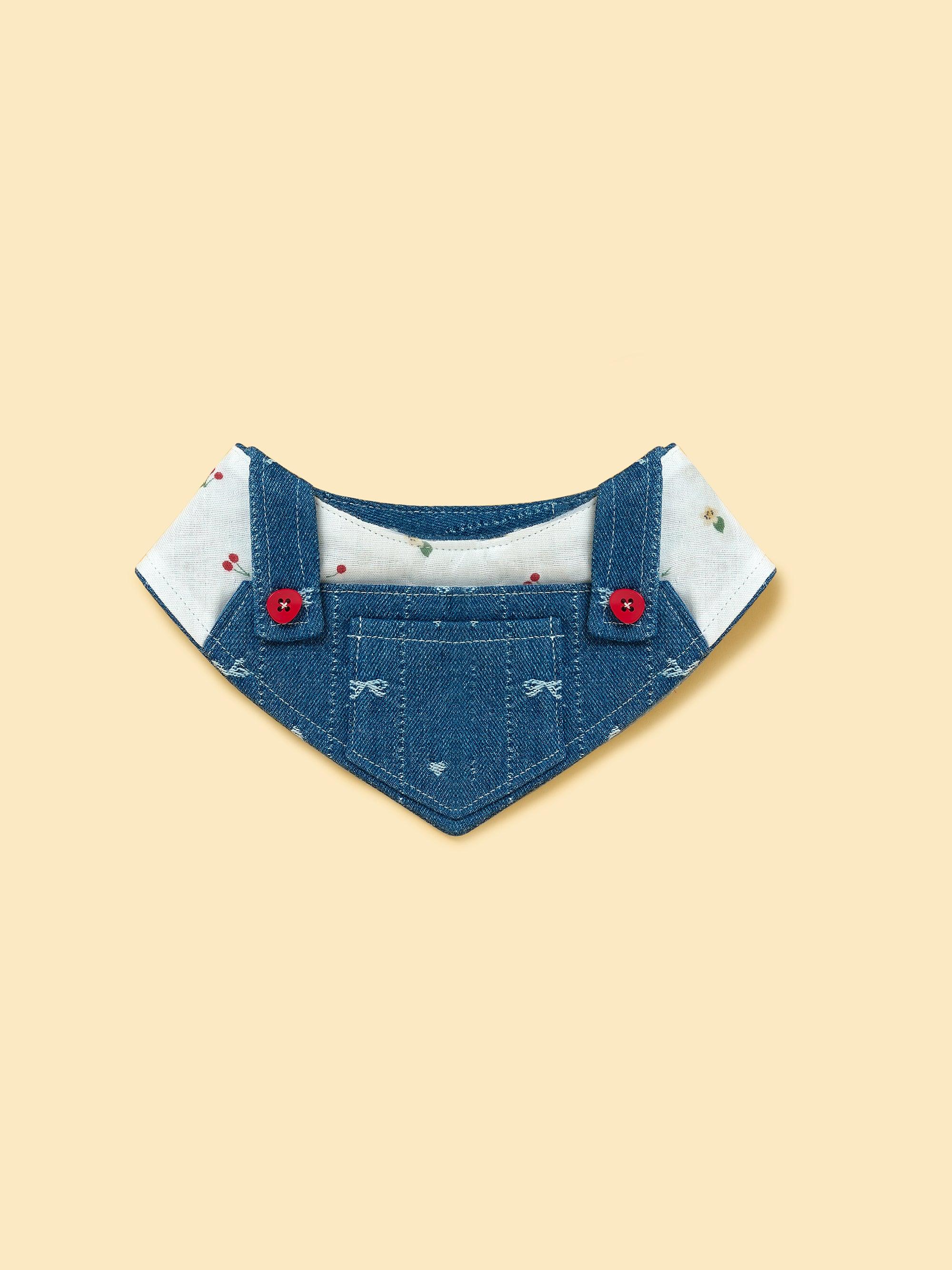 Reversible Denim Cherry Overalls Pet Bandana - Image 3