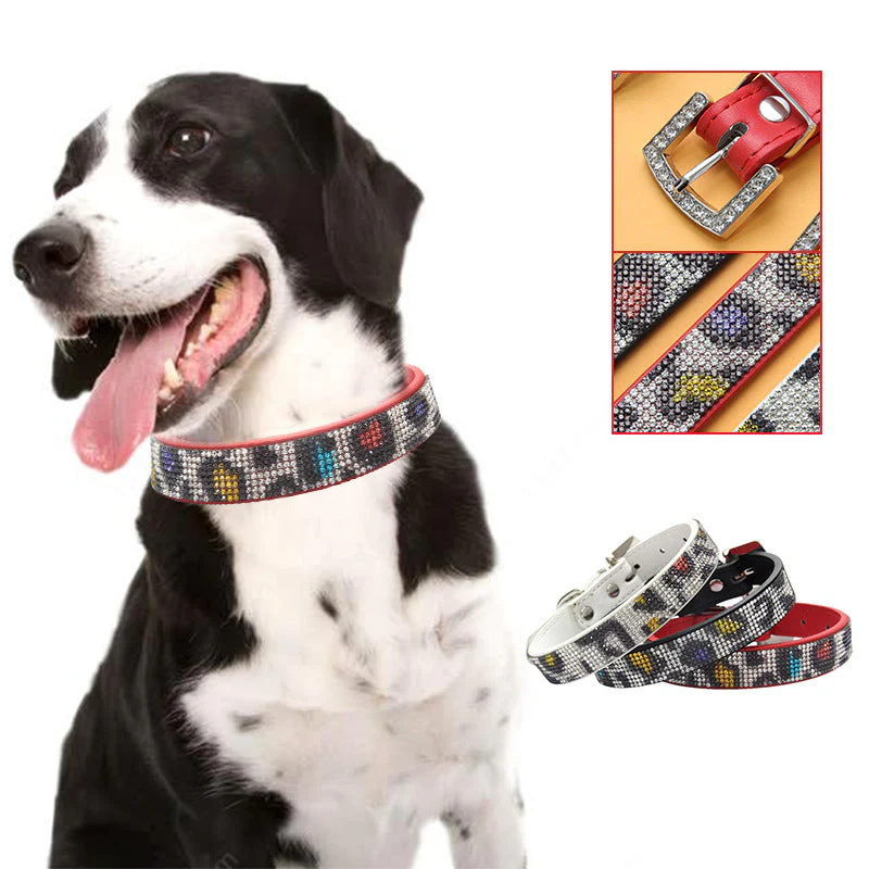 Rhinestone Leopard PU Dog Collar - Image 2