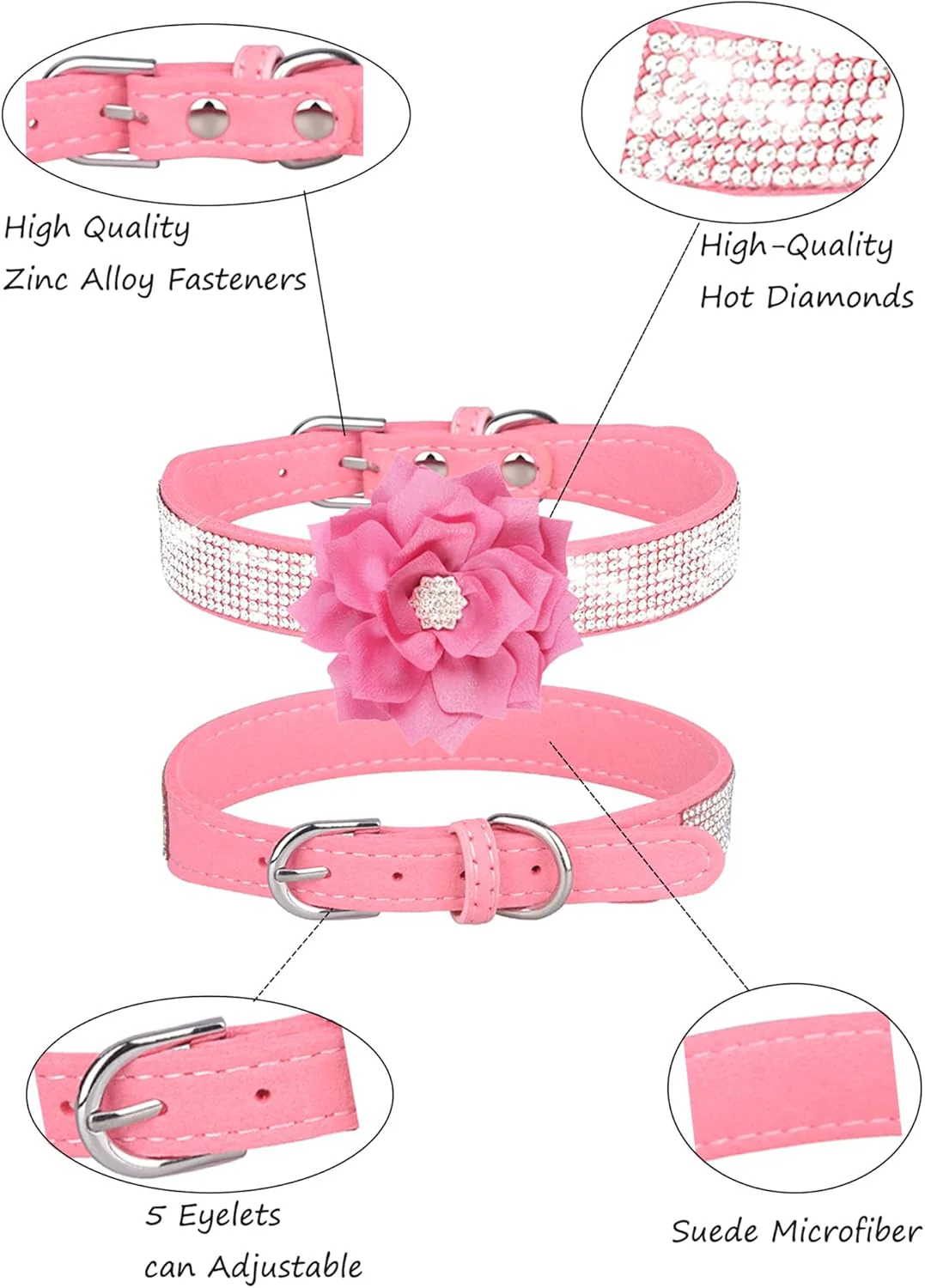 Rhinestone Sparkly Flower Dog Collar with Detachable Bloom - Image 2