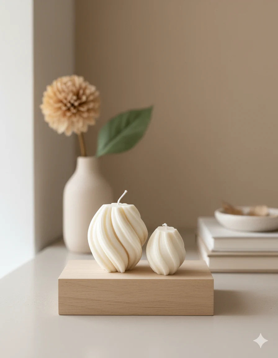 Ribbed Twirl Candle - Handcrafted Soy Wax Decorative Accent - Image 2