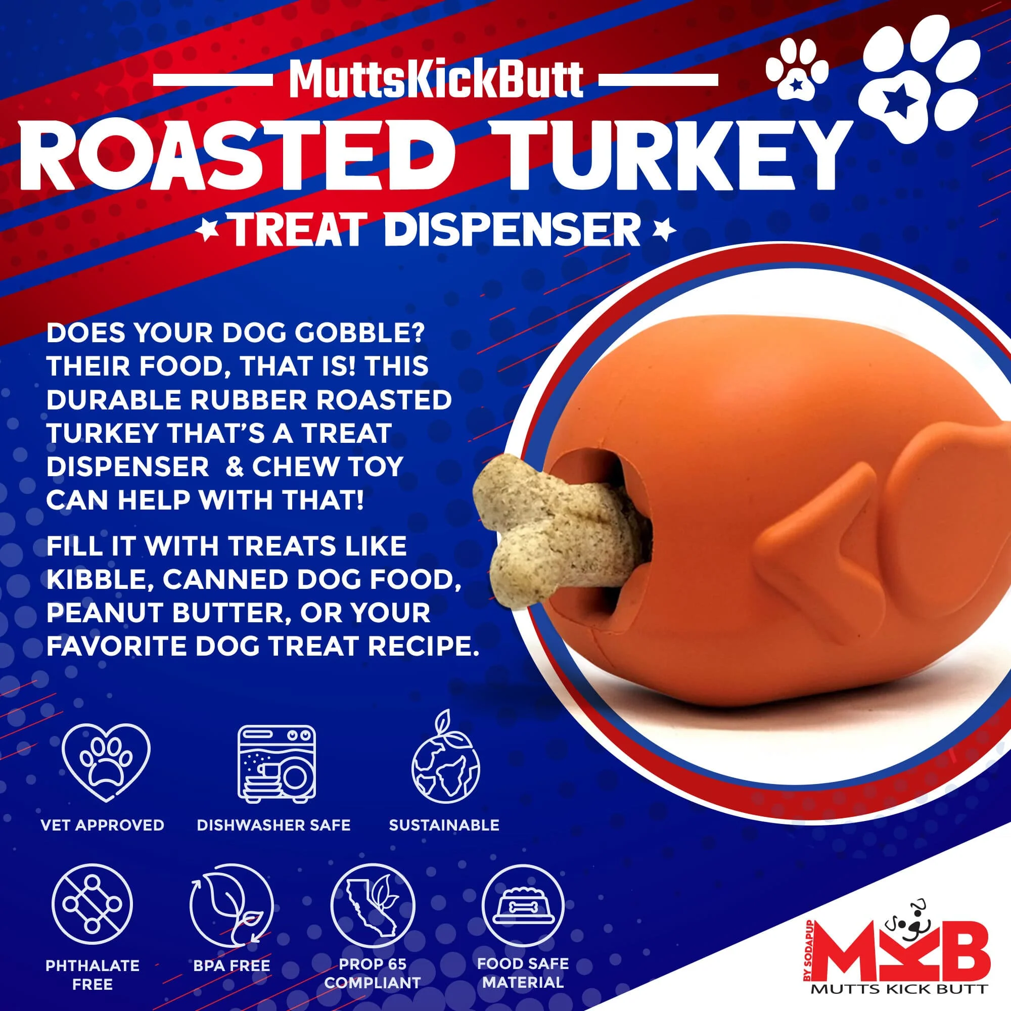 Roasted Turkey Dog Chew Toy & Treat Dispenser - USA Made | SodaPup - Image 2