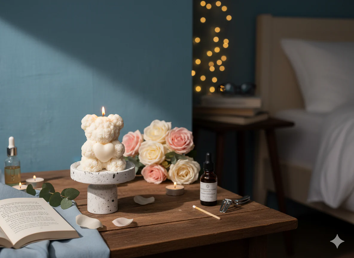 Rose Bear Candle | Sculptural Soy Wax Gift - Image 3