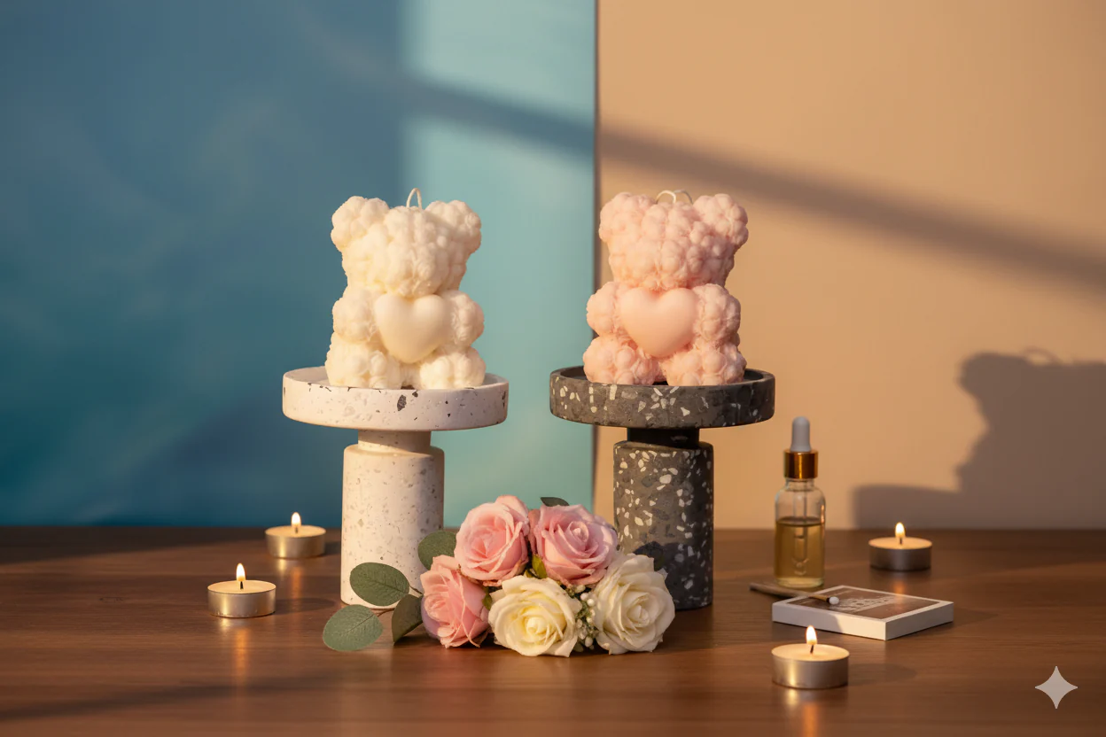 Rose Bear Candle | Sculptural Soy Wax Gift - Image 4