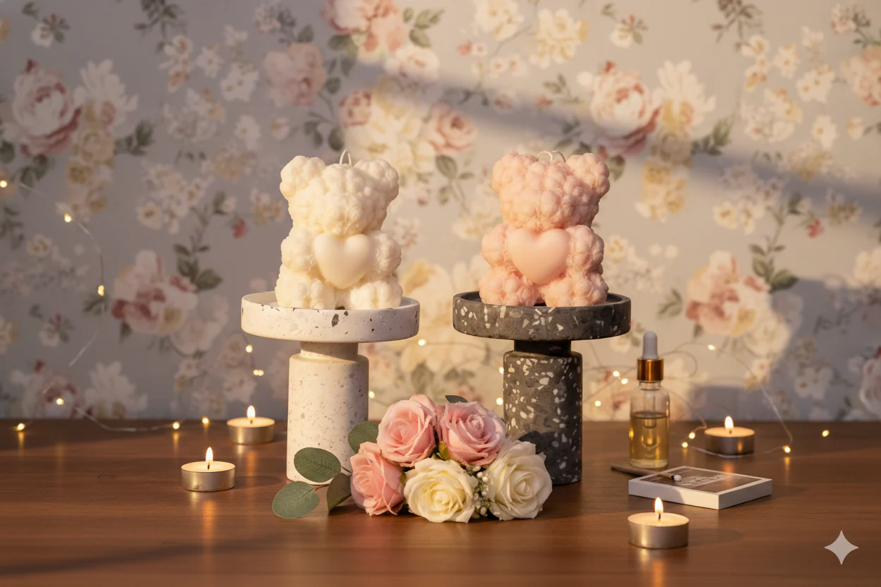 Rose Bear Candle | Sculptural Soy Wax Gift - Image 5
