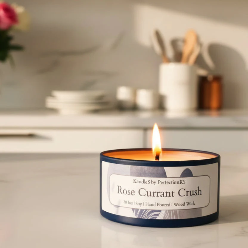 Rose Currant Crush Luxury Candle | 8oz Non-Toxic Soy Candle with Wooden Wick | Clean Burn - Image 2