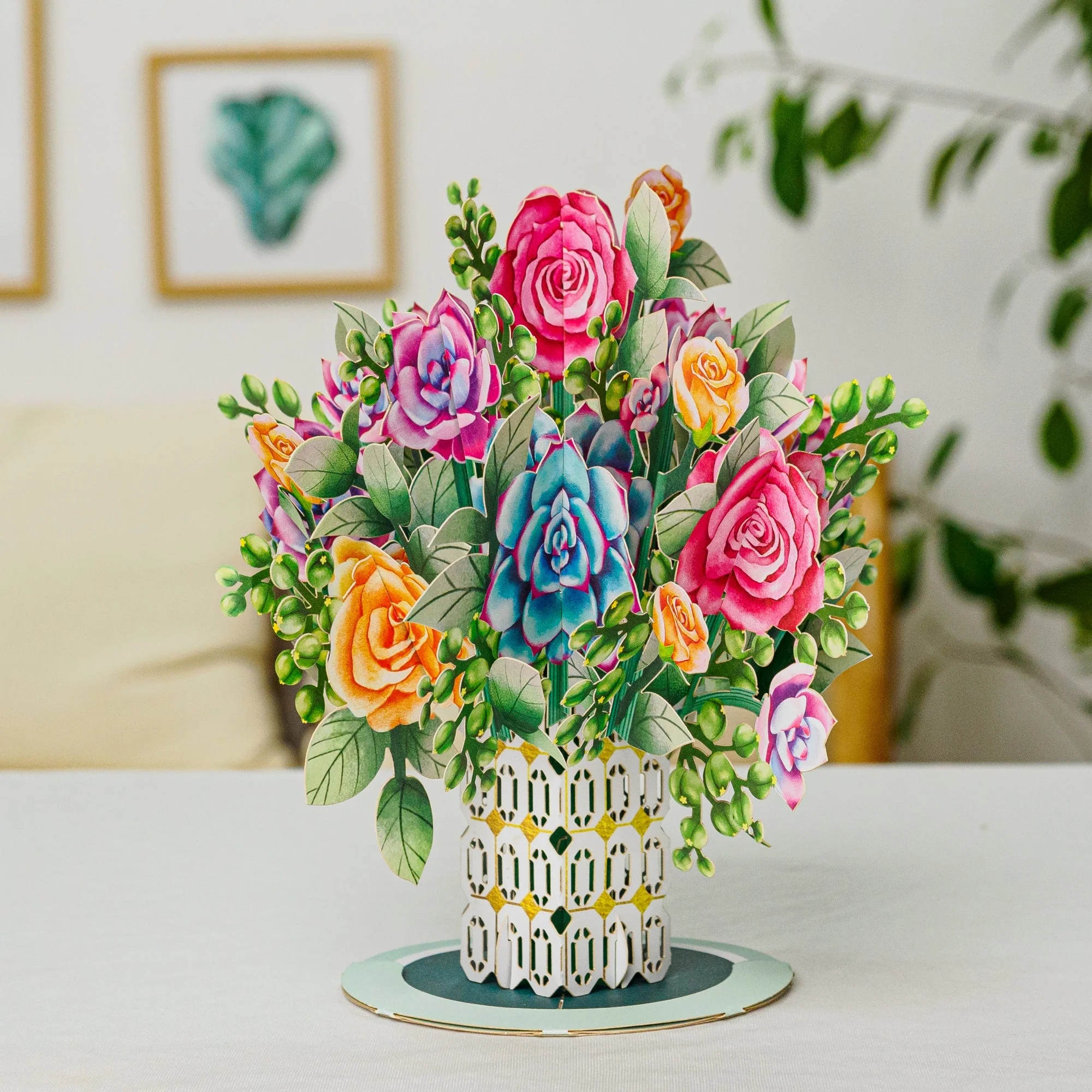 Roses and Succulent Oversized Pop Up Card with Keepsake - Image 8