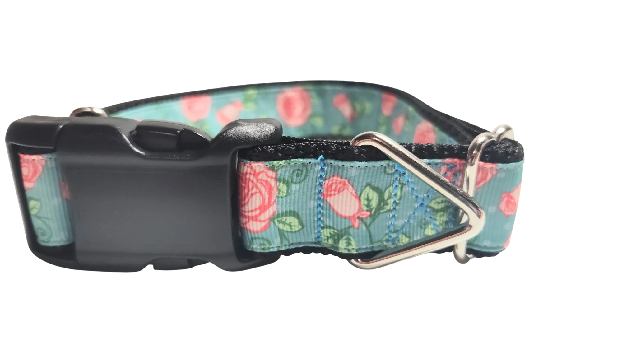Roses on Blue Nylon Dog Collar - Image 2