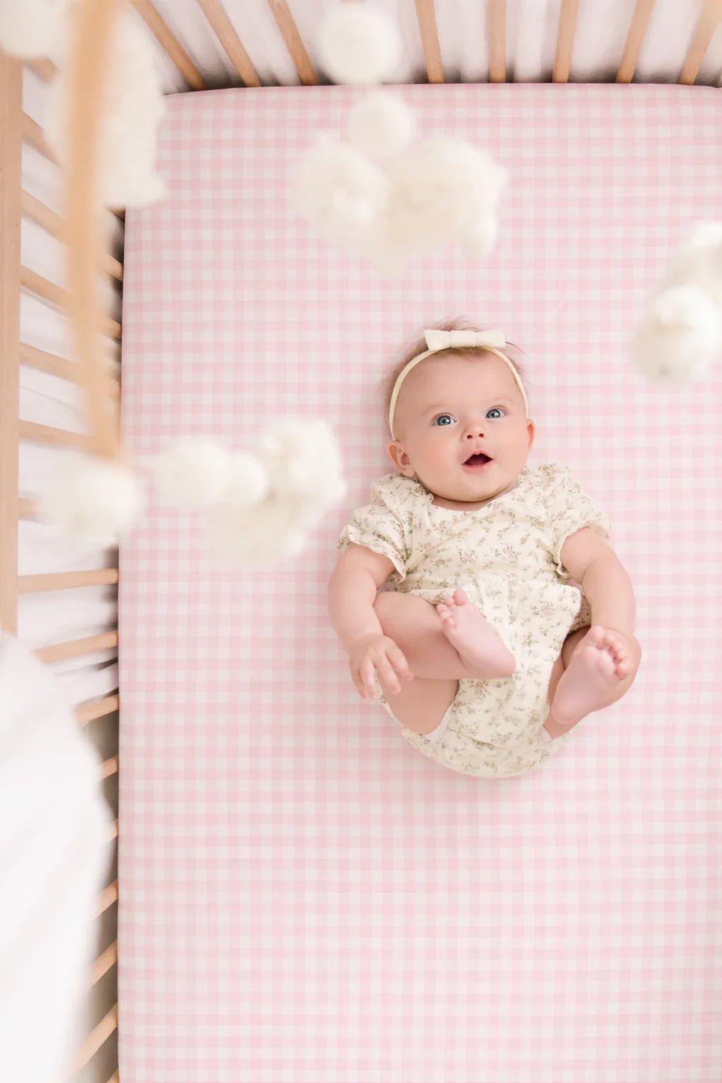 Rosey Pink Gingham Crib Sheet - Image 3