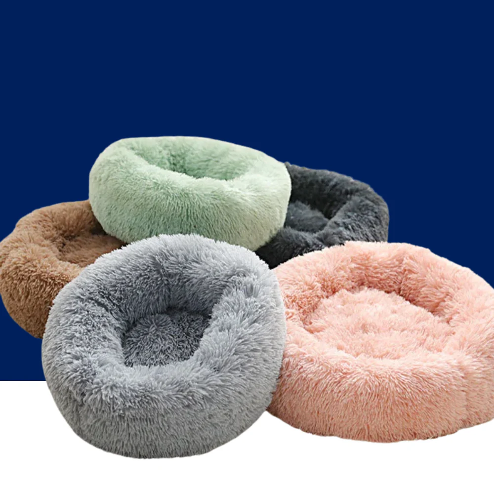 Round pet bed for anxious pets - Plush and calming