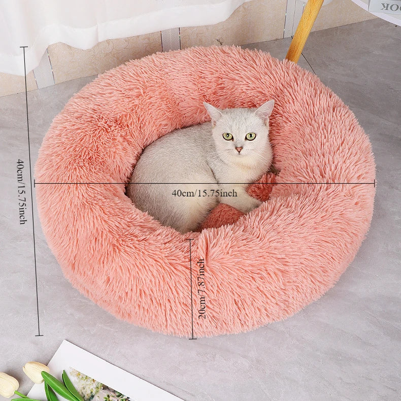 Round pet bed for anxious pets - Plush and calming - Image 3