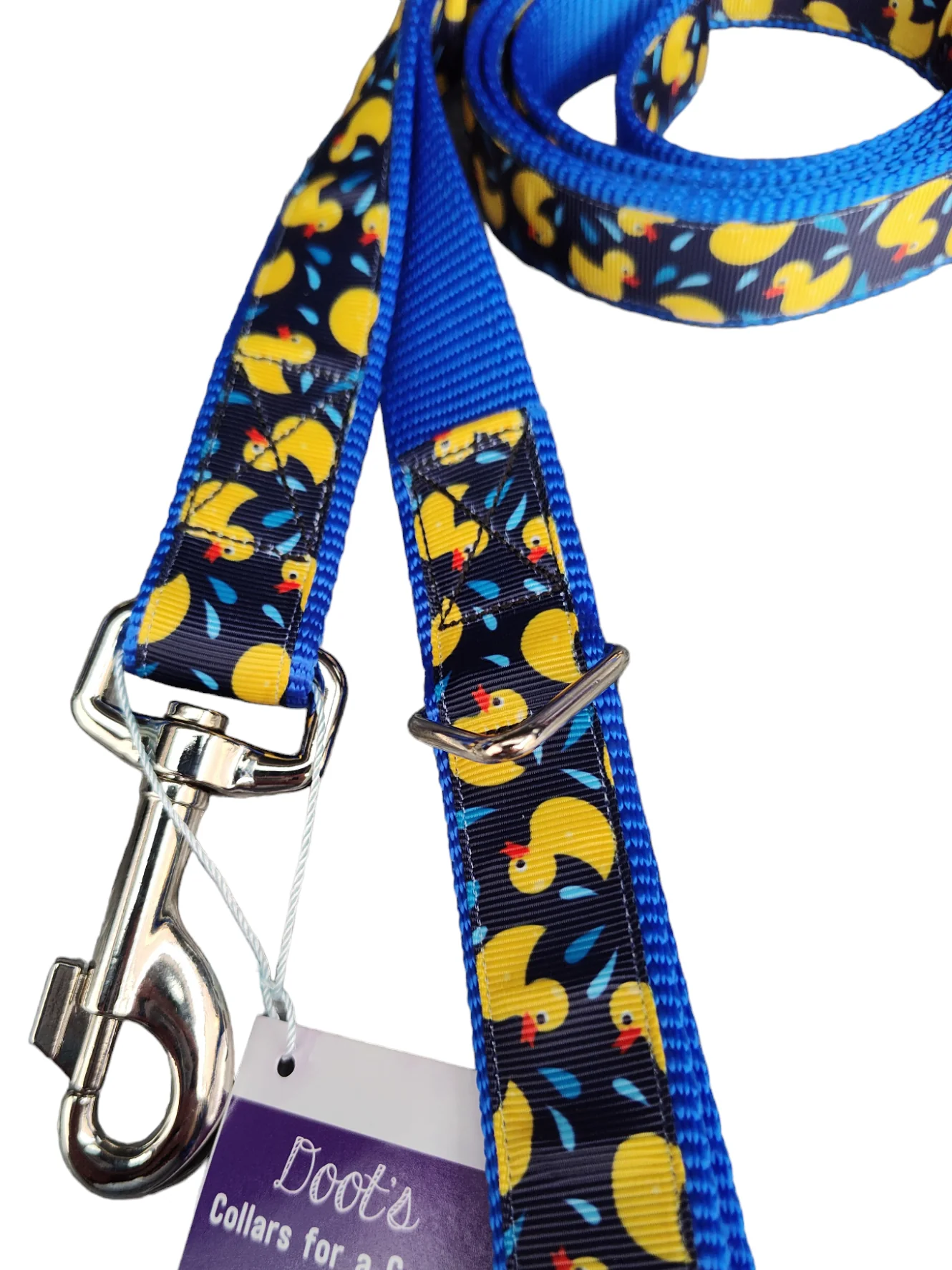 Rubber Duckies Blue Nylon Dog Collar MD, LG, XL, Leash - Image 4