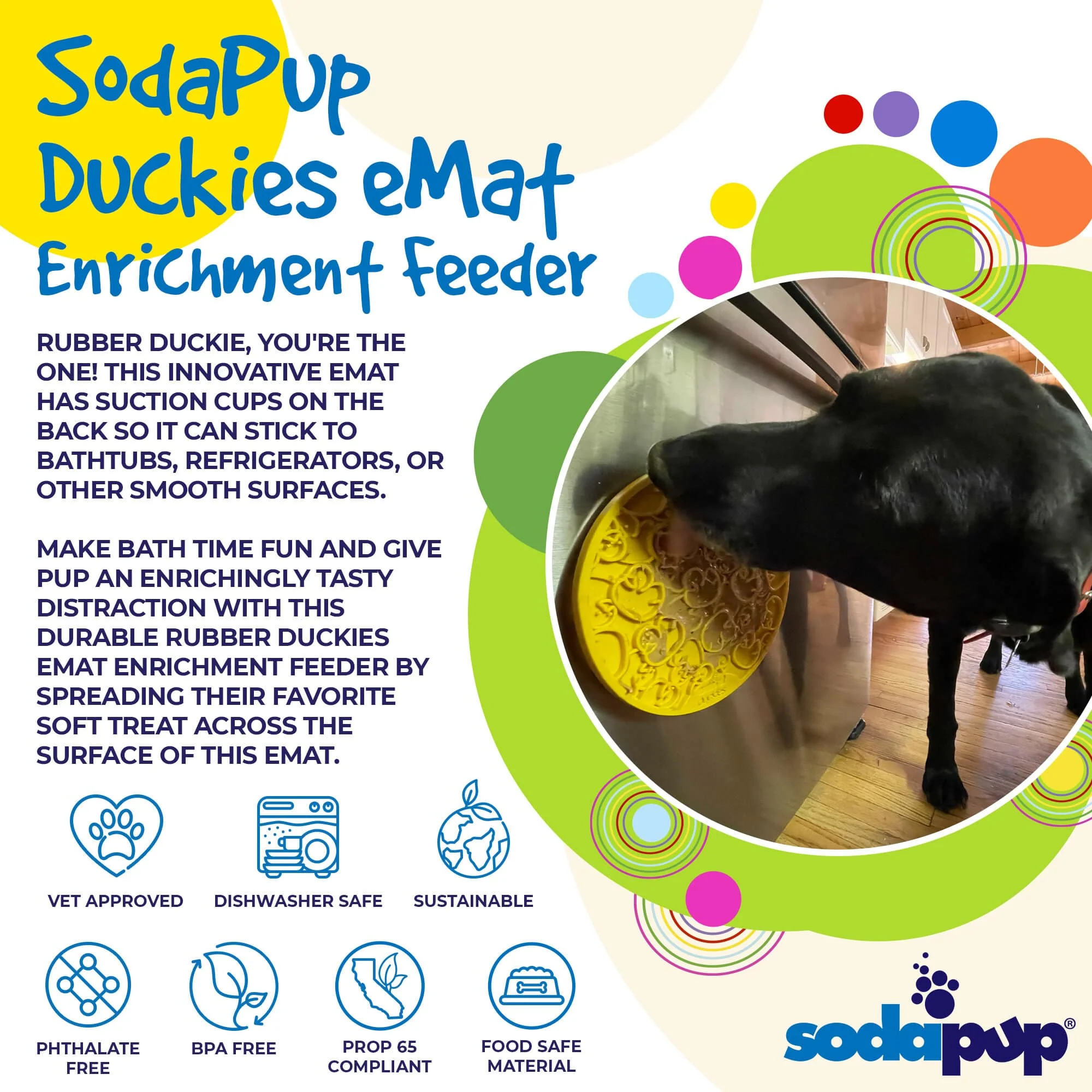 Rubber Duckies emat - Enrichment Lick Mat for Dogs and Cats - with Suction Cups | Bath Time Design | SodaPup USA Made - Image 2