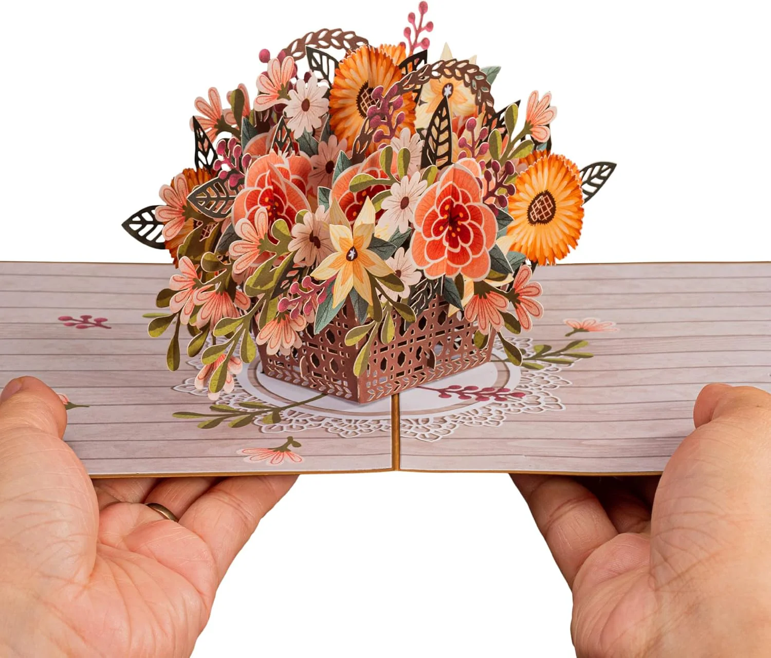 Rustic Flower Basket Pop Up Card - Image 3