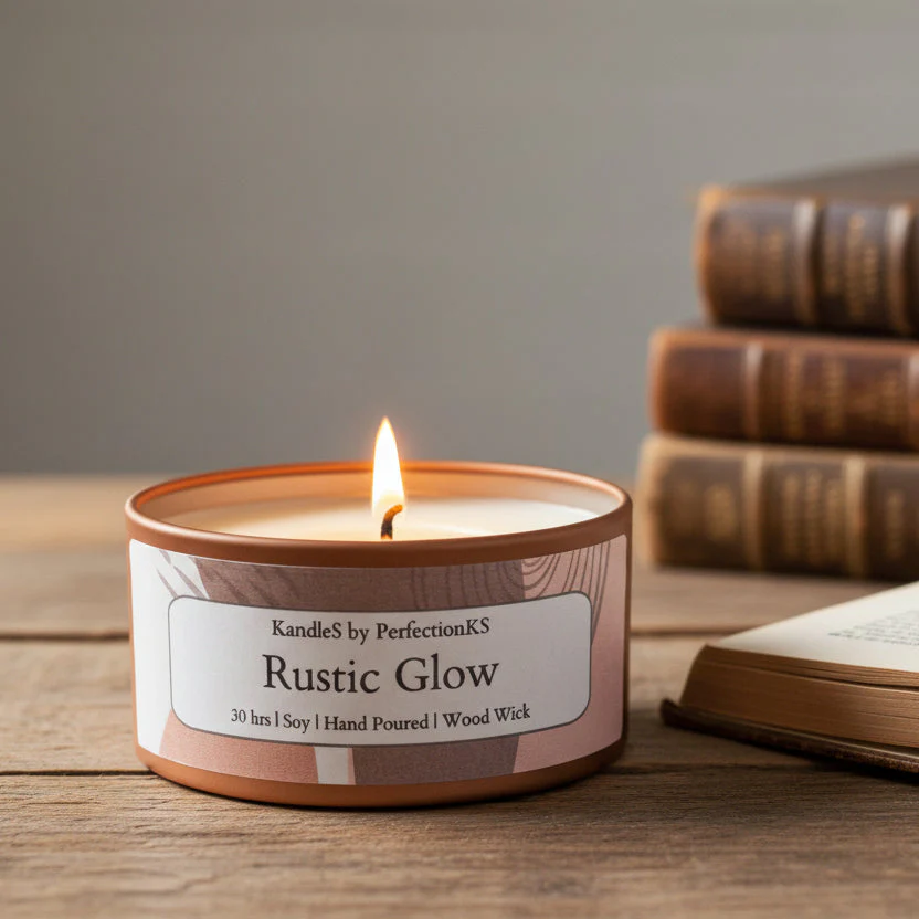 Rustic Glow Luxury Candle | 8oz Non-Toxic Soy Candle with Wooden Wick | Clean Burn - Image 2