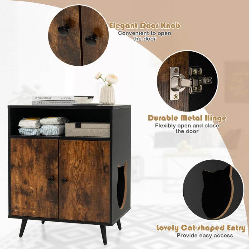 Rustic-Modern Cat Litter Cabinet with Extra Storage - Image 10