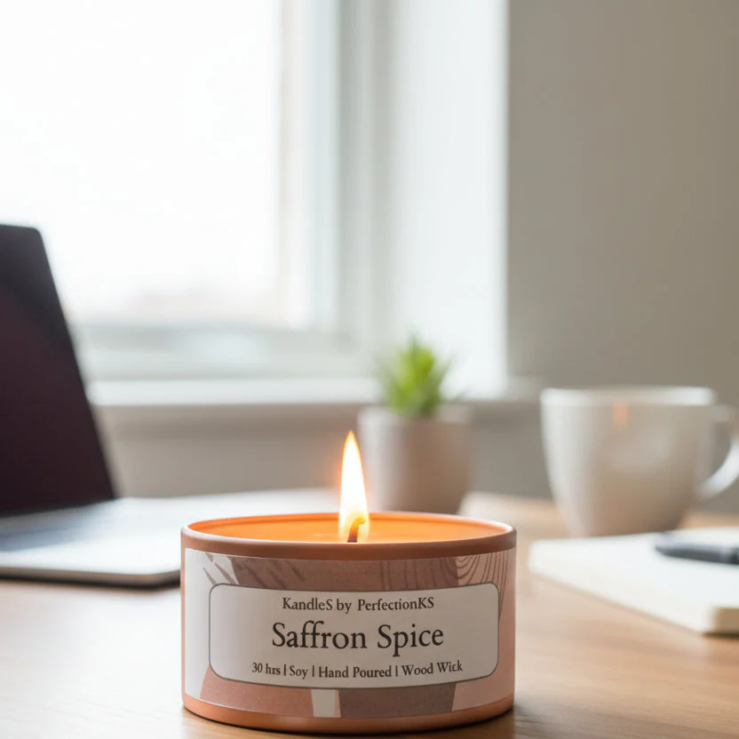 Saffron Spice Luxury Candle | 8oz Non-Toxic Soy Candle with Wooden Wick | Clean Burn - Image 2
