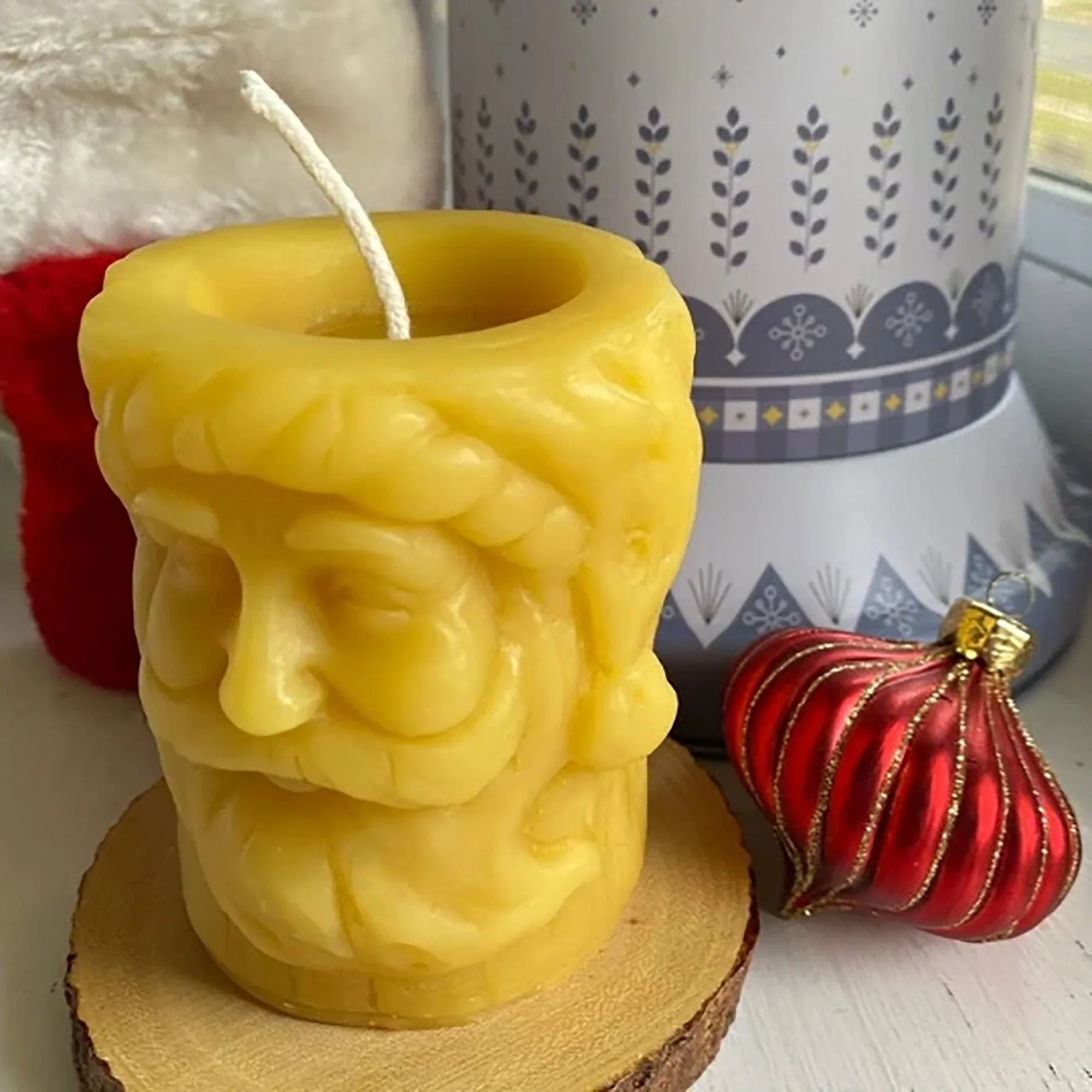 Santa Beeswax Pillar Candle - Image 3