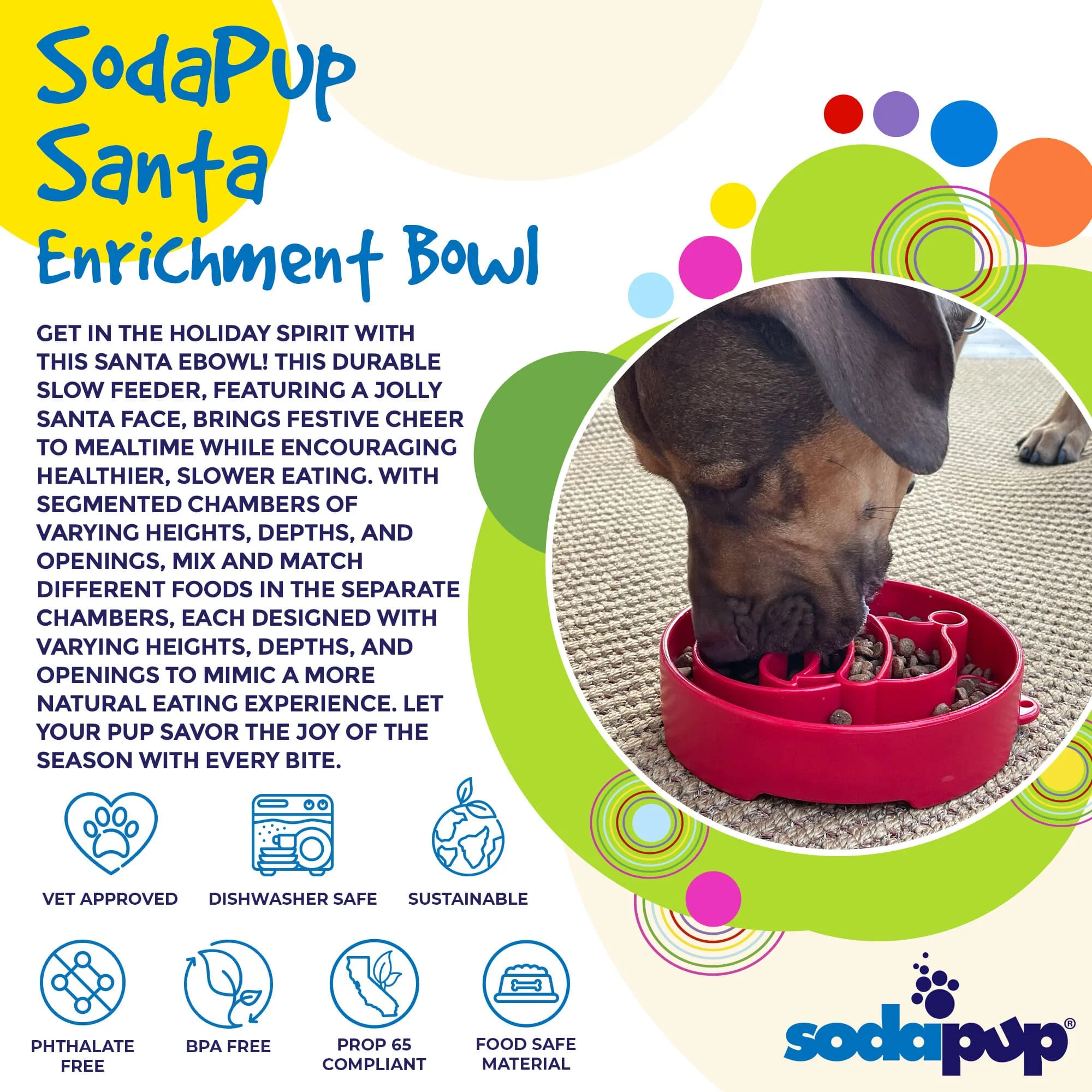 Santa Christmas eBowl Deep Slow Feeder Dog Bowl for Enrichment | USA Made - Image 2