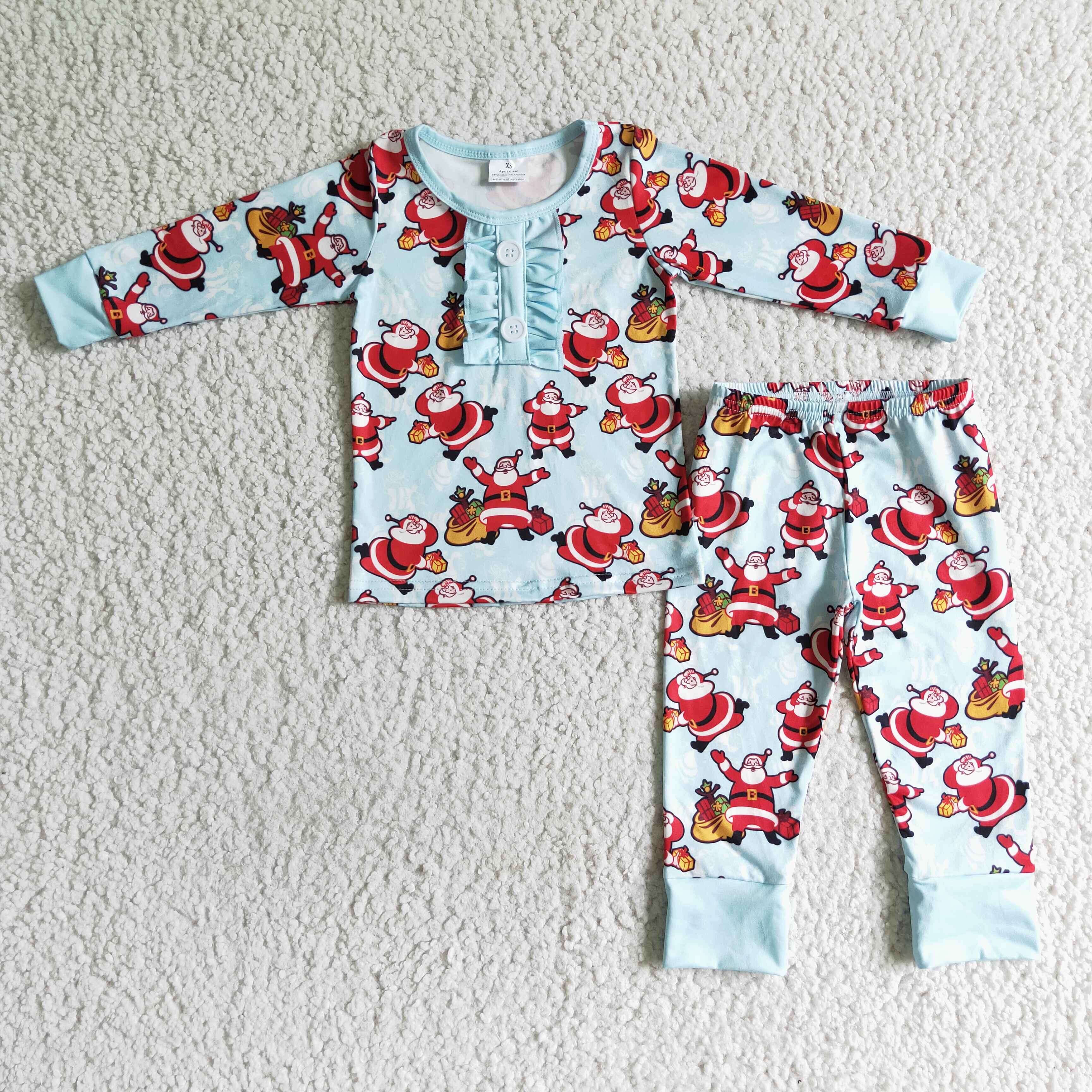Santa print long sleeve baby girls Christmas pajamas - Image 2