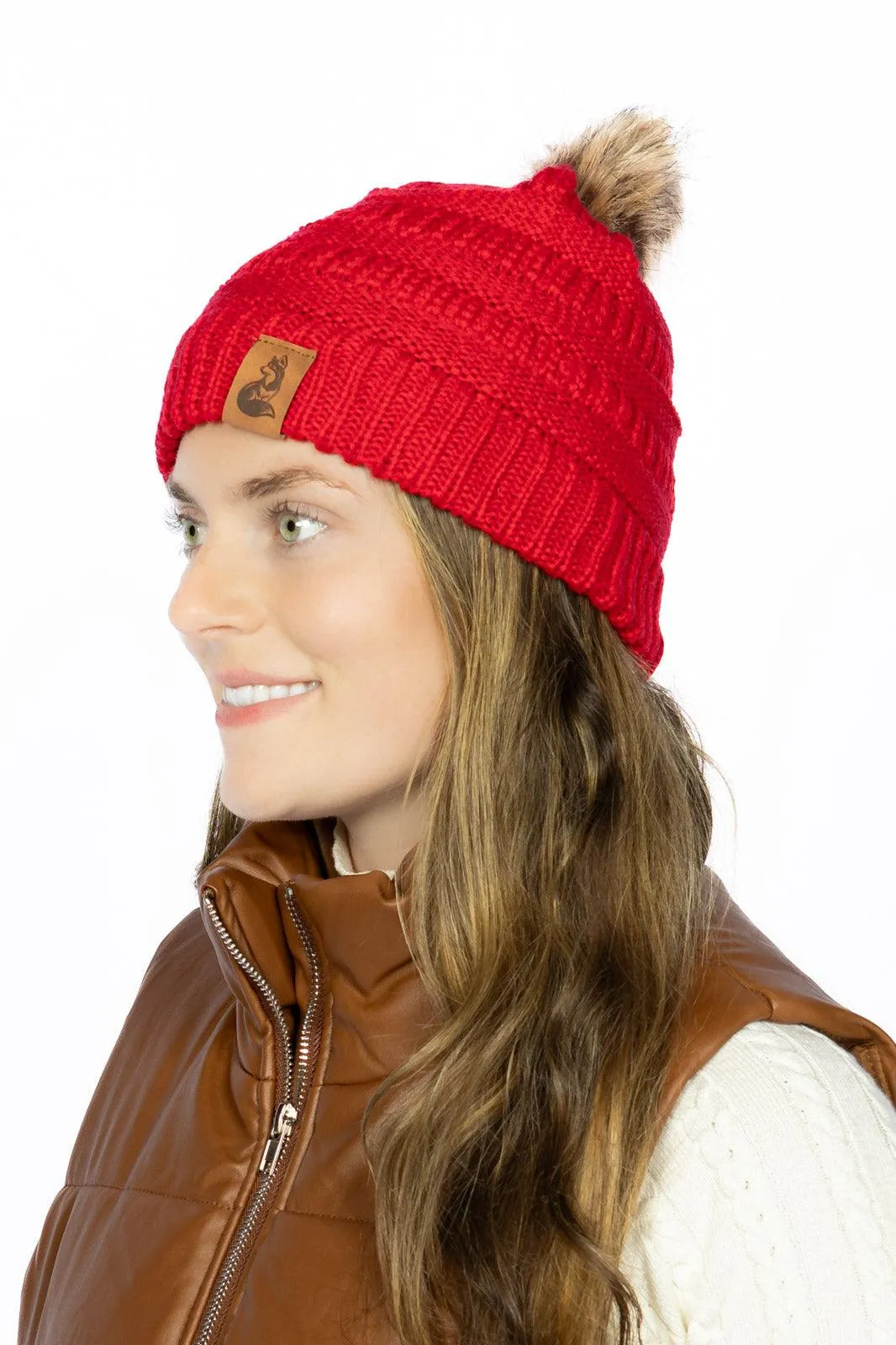 Scarlet Ribbed Beanie with Pom - Image 3
