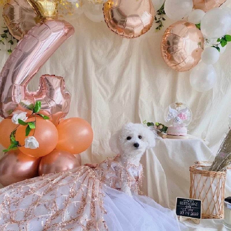 Sequin Pet Dress Luxury Dog Gown Cats Princess Trailing Dress Party Birthday - Image 3