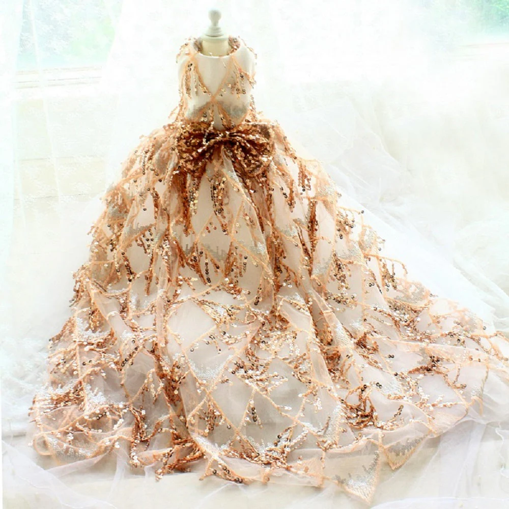 Sequin Pet Dress Luxury Dog Gown Cats Princess Trailing Dress Party Birthday - Image 4