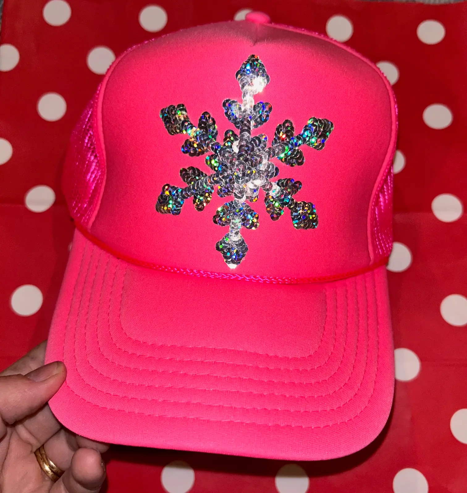 Sequin Snowflake Trucker Hat - Image 2
