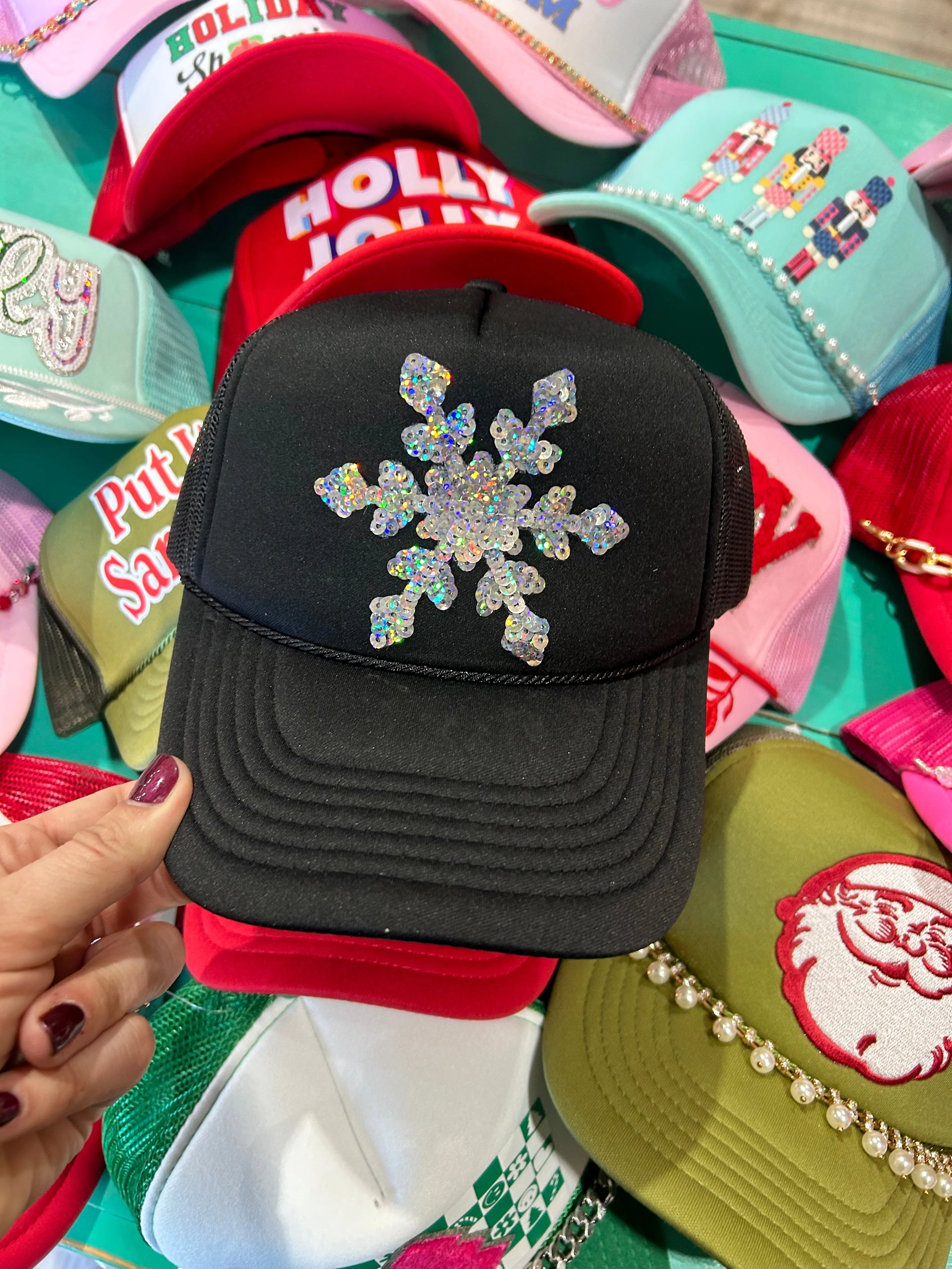Sequin Snowflake Trucker Hat - Image 3