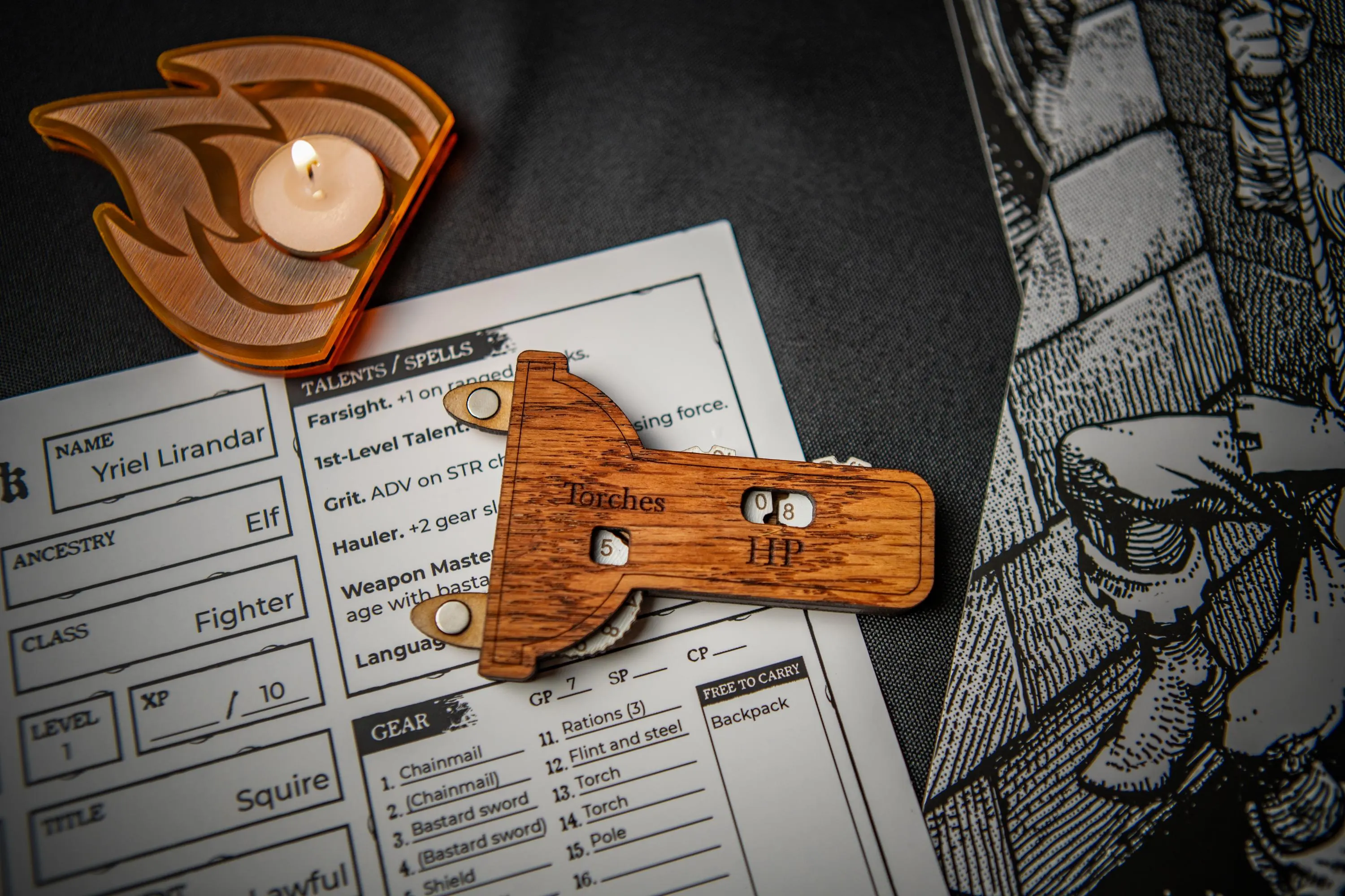 Shadowdark Torch and HP Tracker with Candle Holder - Image 3