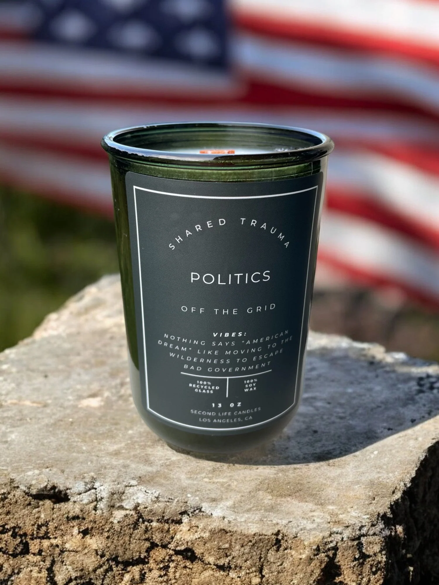 Shared Trauma Candles - Politics - 13 Oz Crackling Wood Wick - Amber Sage & Moss - Image 2