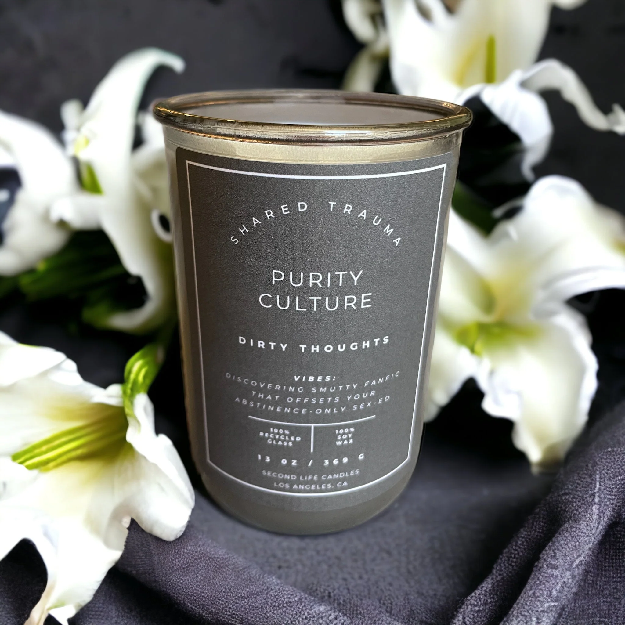 Shared Trauma Candles - Purity Culture - 13 Oz Crackling Wood Wick - Lavender & Smoked Vanilla - Image 4