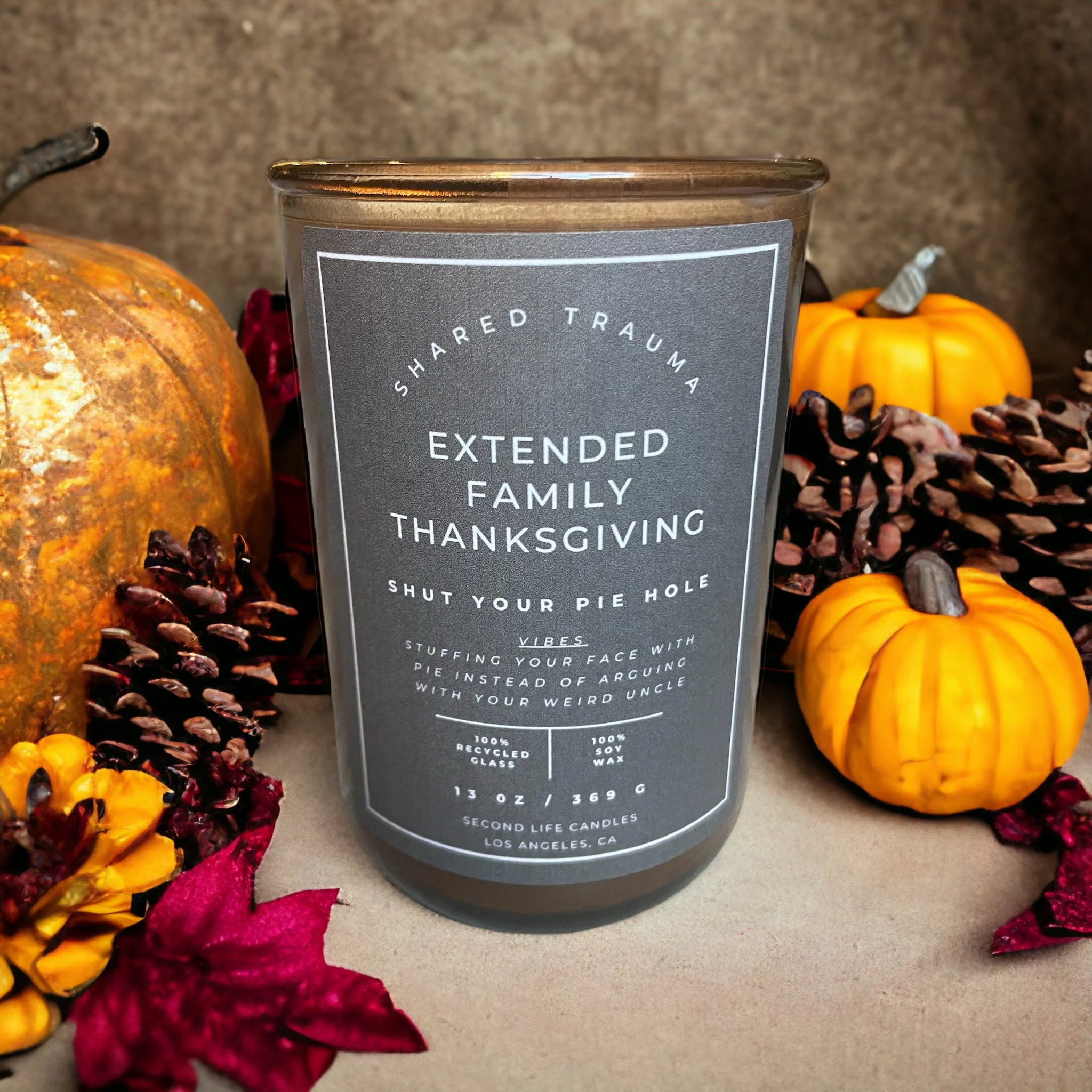 Shared Trauma: Extended Family Thanksgiving Candle - 13 oz, Crackling Wood Wick - Image 3