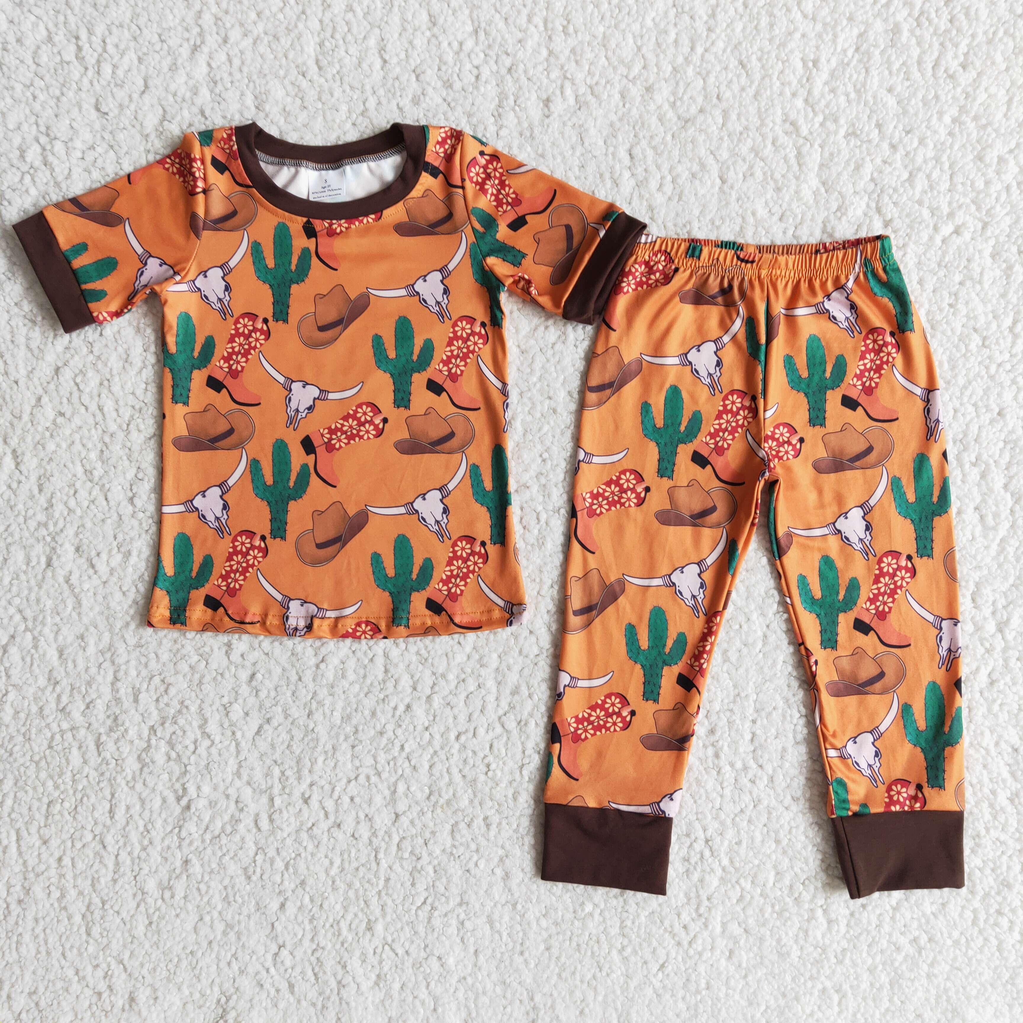 Short sleeve cactus boots boy boutique pajamas - Image 2