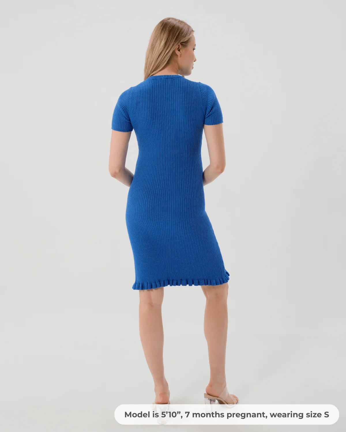 Short Sleeve Knit Maternity Dress with Playful Hem Detail - Image 2