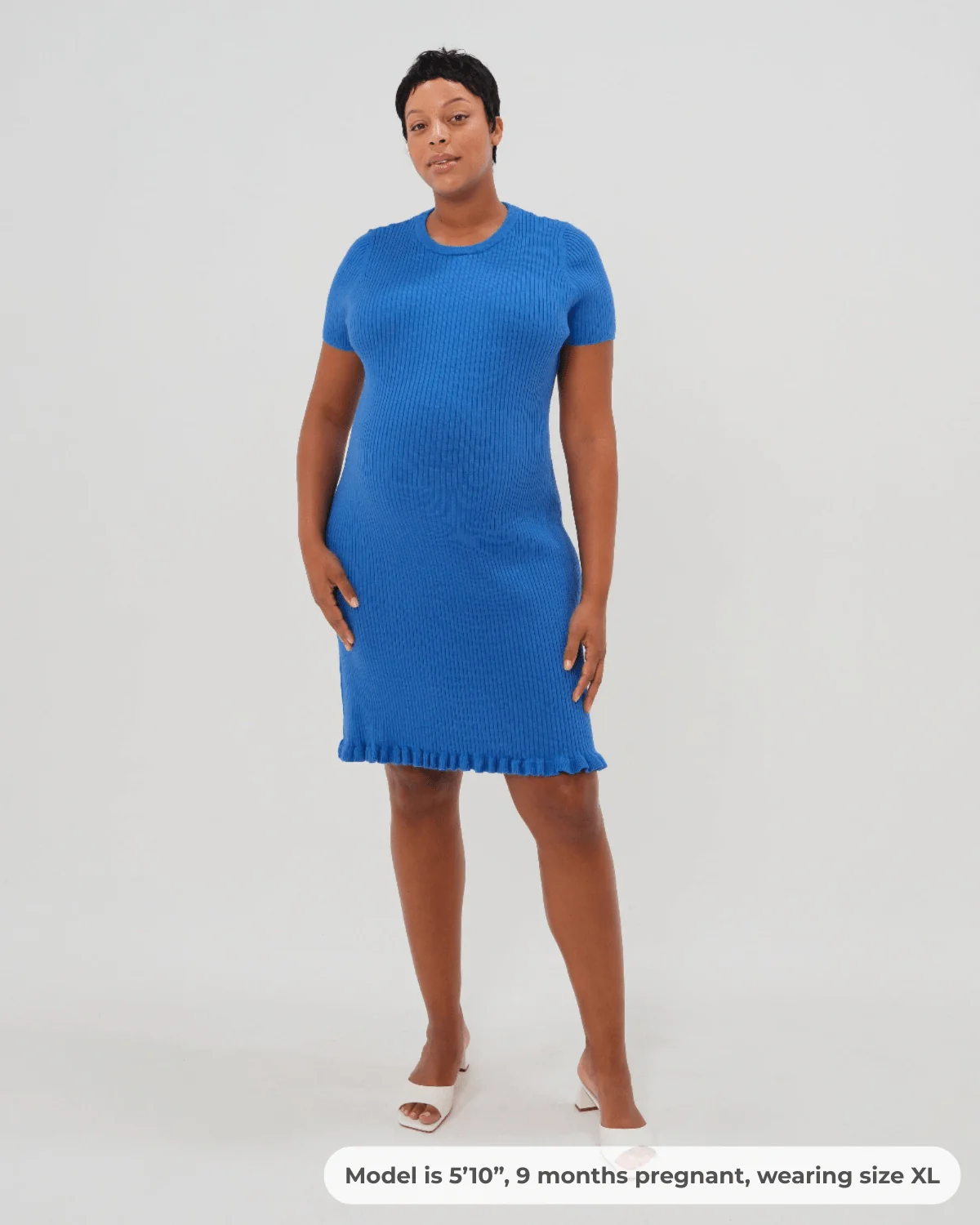 Short Sleeve Knit Maternity Dress with Playful Hem Detail - Image 4