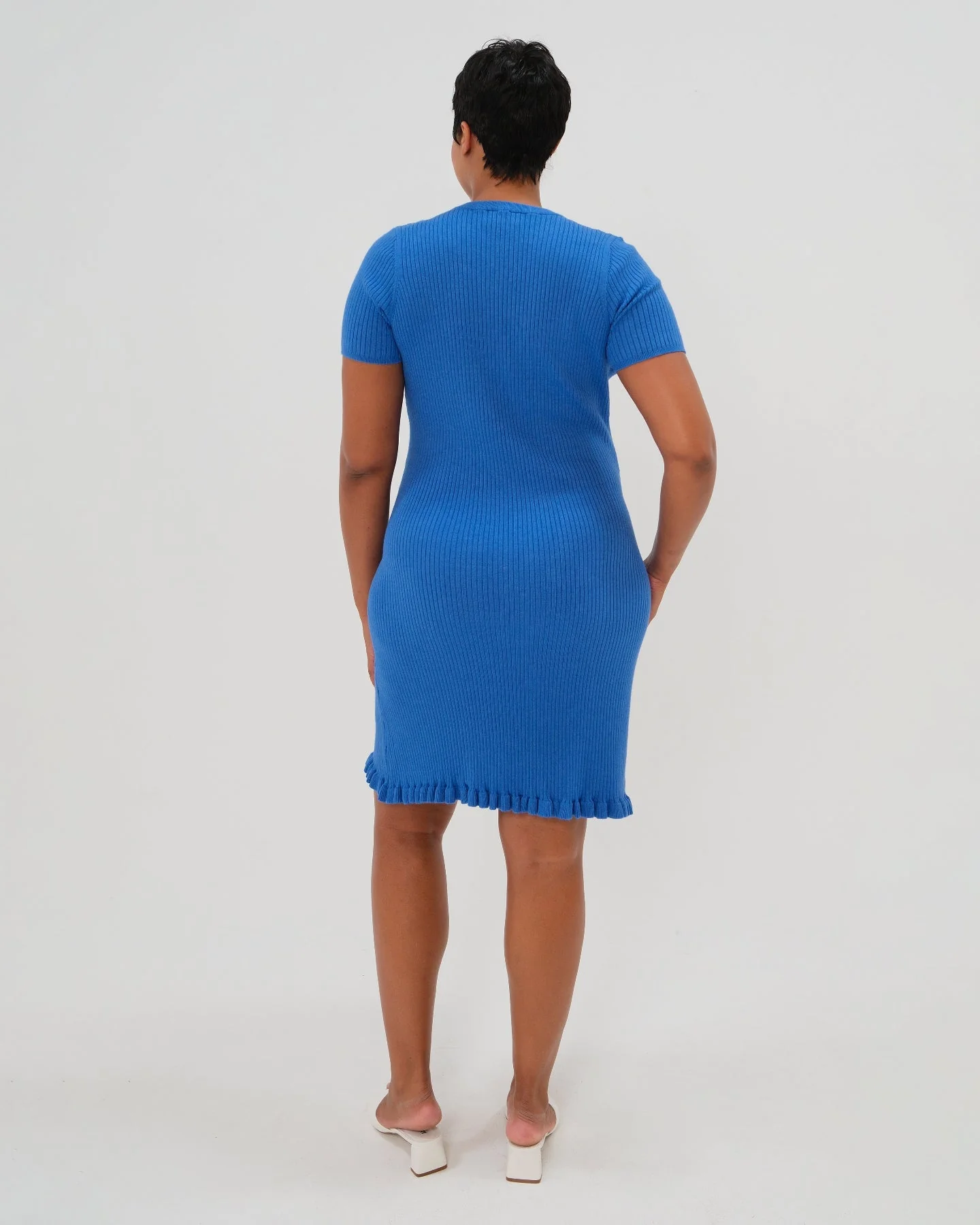Short Sleeve Knit Maternity Dress with Playful Hem Detail - Image 6