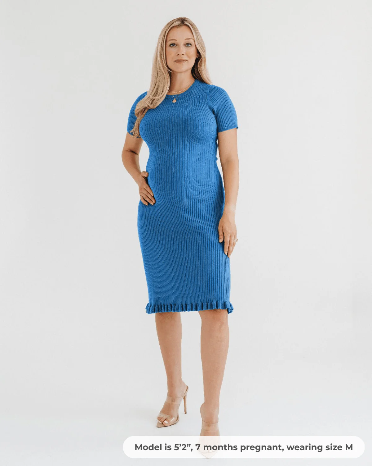Short Sleeve Knit Maternity Dress with Playful Hem Detail - Image 7